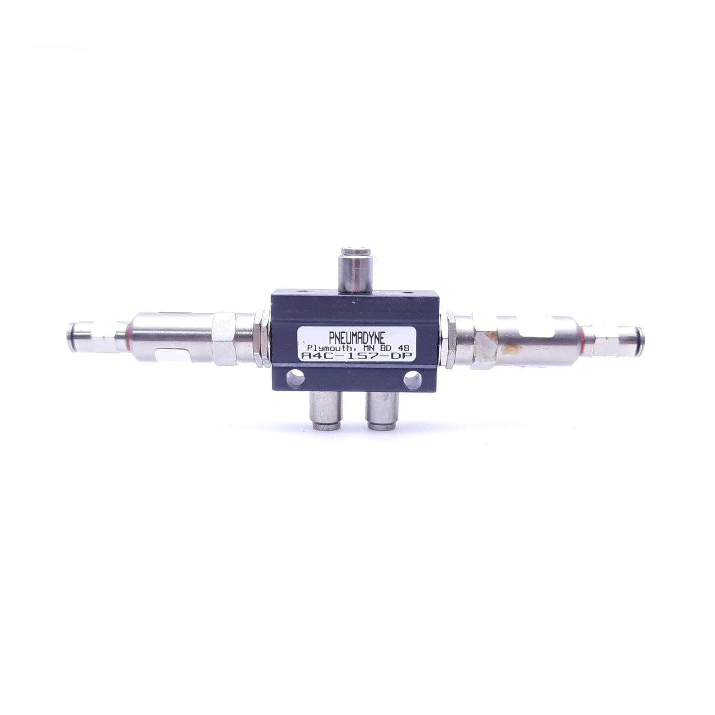 Used Pneumadyne A4C-157-DP Double Push Button Valve, 5/32" Push-in, 125 PSI