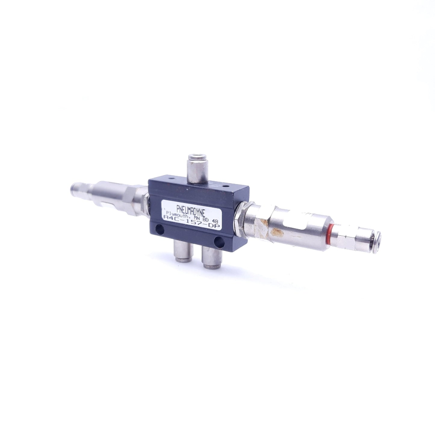 Used Pneumadyne A4C-157-DP Double Push Button Valve, 5/32" Push-in, 125 PSI