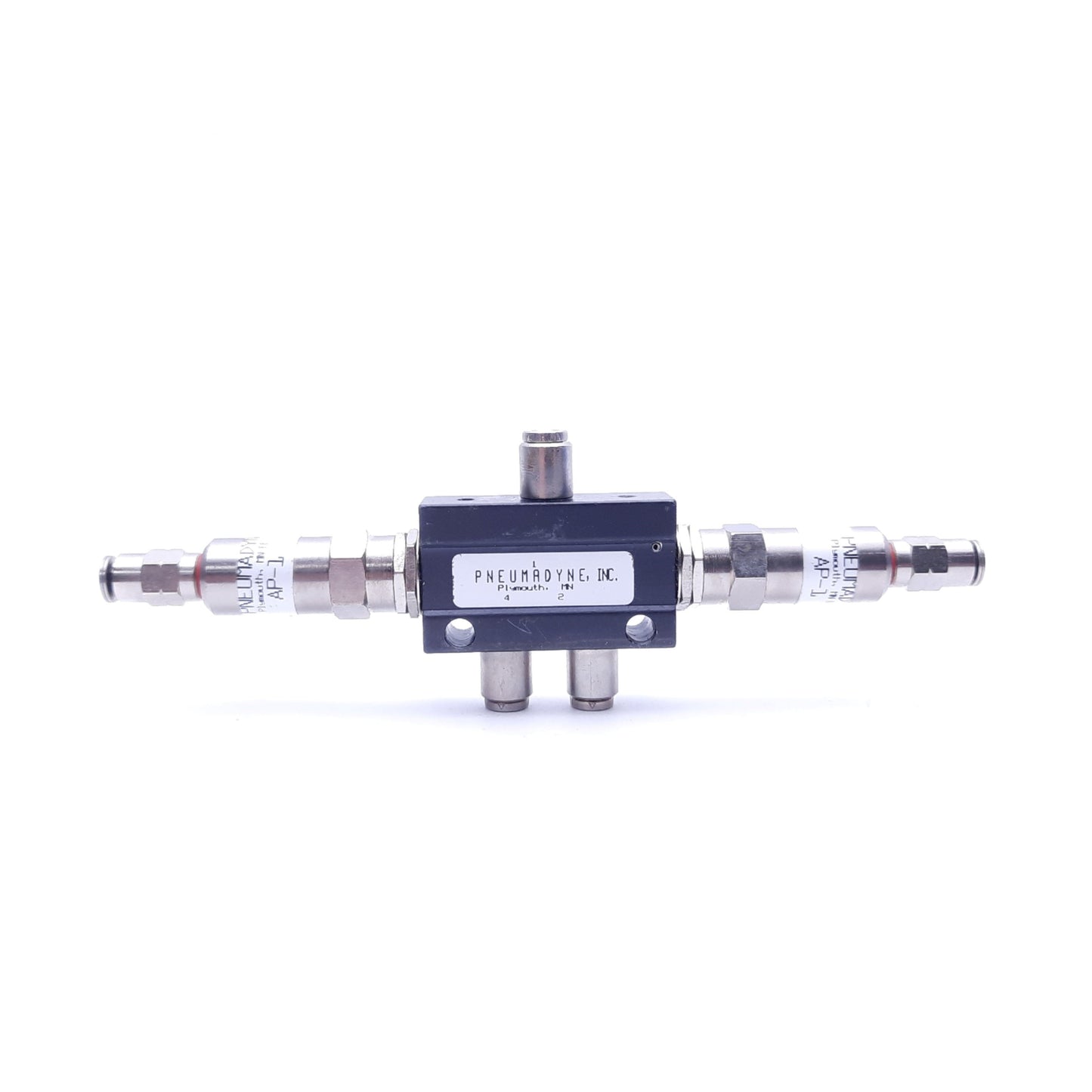 Used Pneumadyne A4C-157-DP Double Push Button Valve, 5/32" Push-in, 125 PSI
