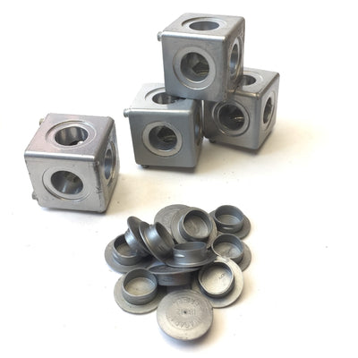 Used Lot of 4 Parker 18-827 Square Aluminum Extrusion Corner Connector & Plug, 3-Way
