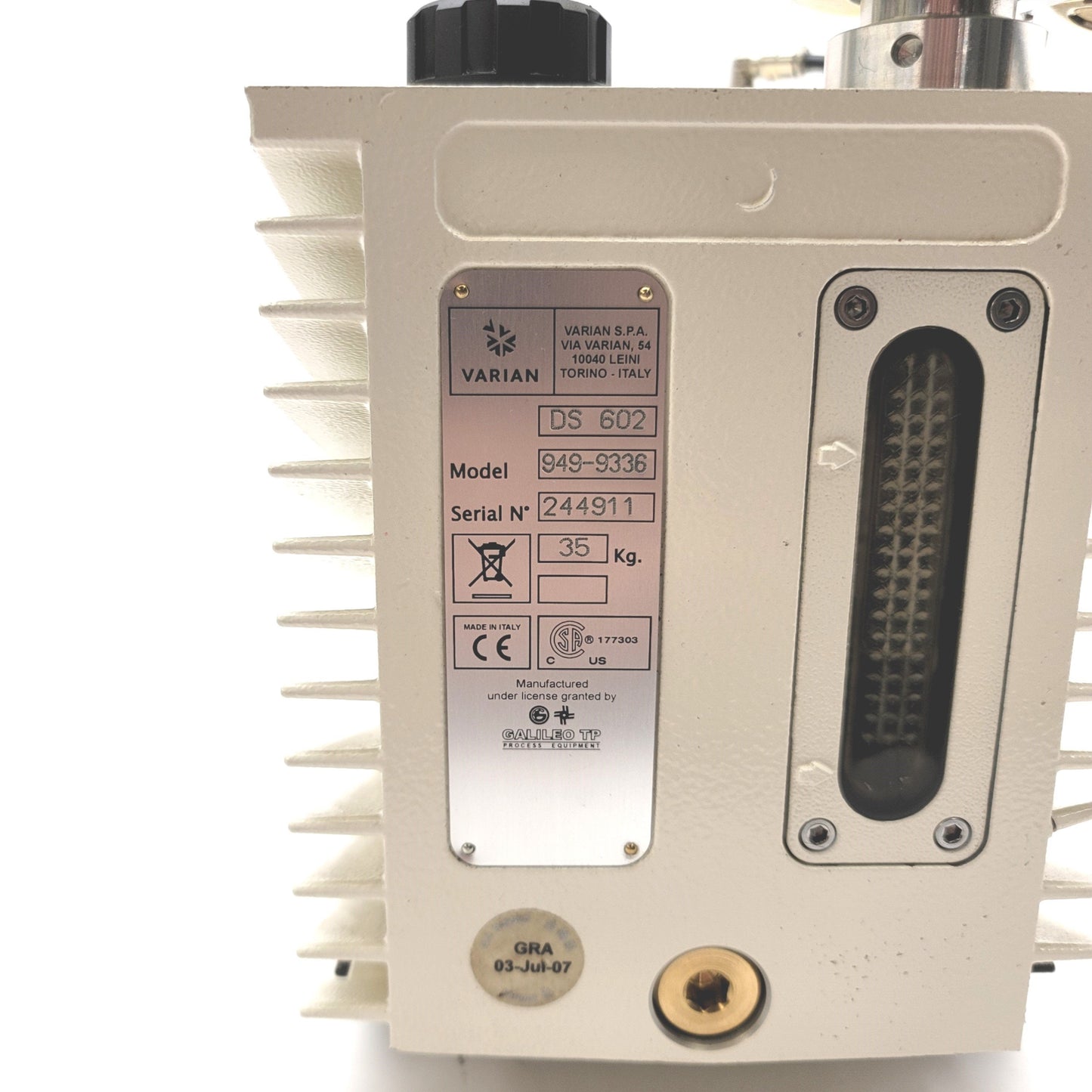Used Varian DS-602 949-9336 Dual Stage Rotary Vacuum Pump 200-460VAC, 3-Ph, 21.4CFM