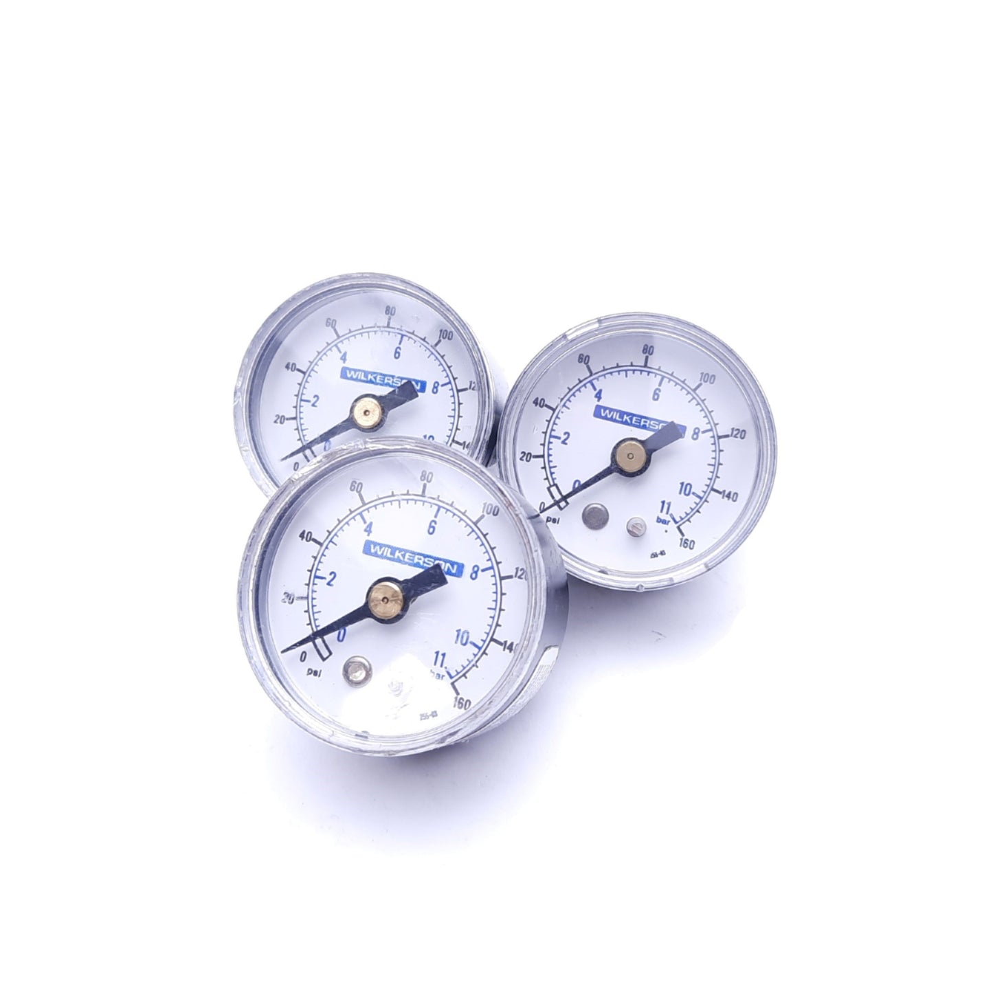 Used Lot of 3 Wilkerson 255-03 Pneumatic Pressure Gauges, 0-160 PSI, 1/8" NPT