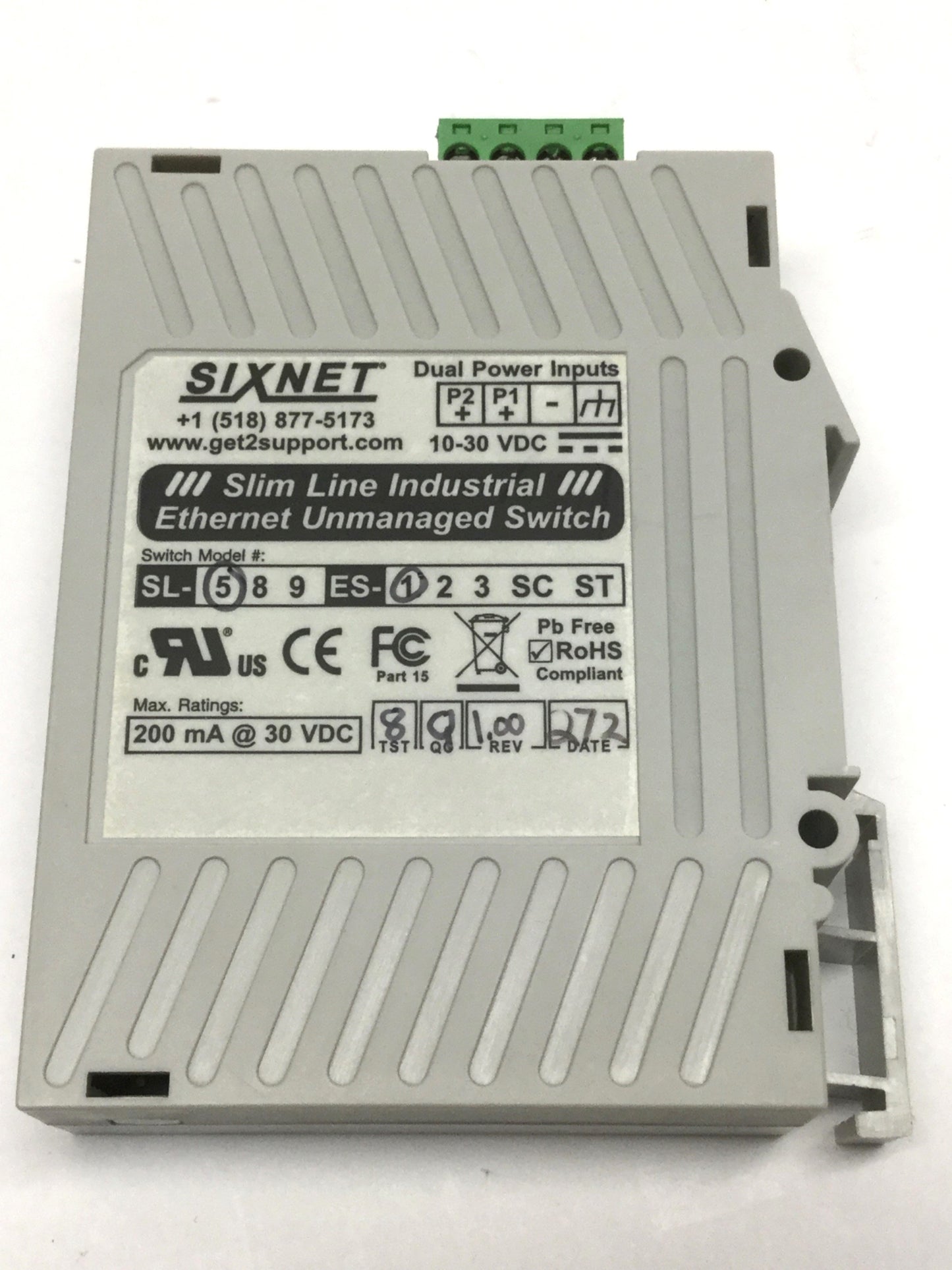 Used Sixnet SL-5ES-1 Slim Line Industrial Unmanaged Ethernet Switch, 5-Port, 10-30VDC