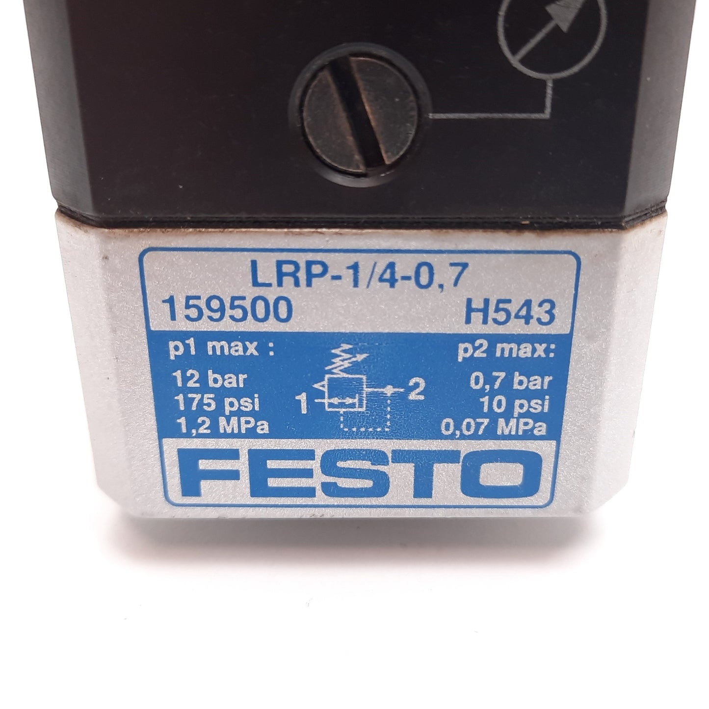 Used Festo LRP-1/4-0.7 Pressure Regulator, Inlet: 12bar, Outlet: 0.7bar, Ports: G1/4