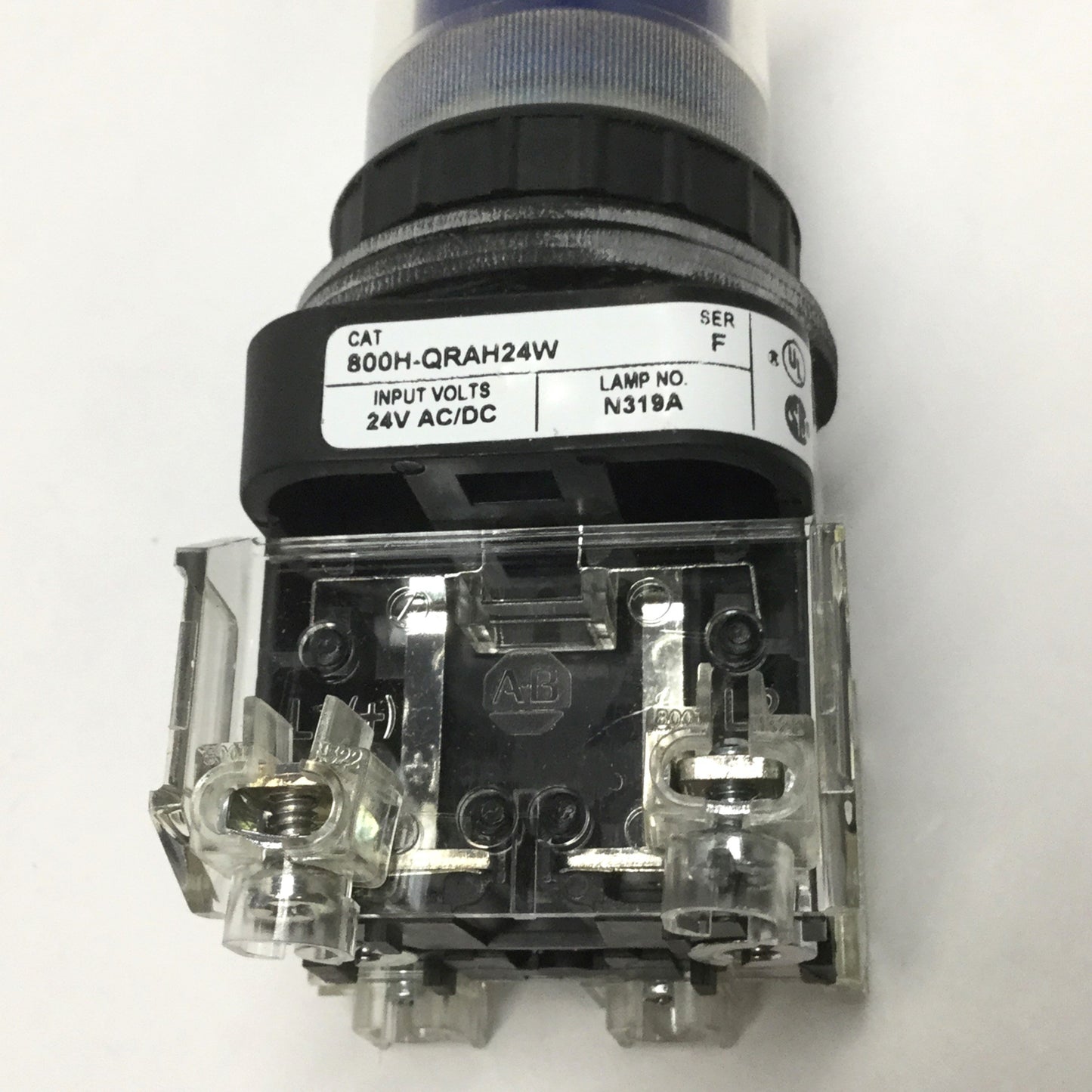 Used Allen Bradley 800H-QRAH24W Illuminated Push Button Switch, Blue LED 24V, 1NO-1NC