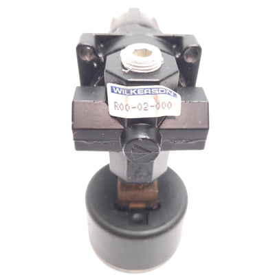 Used Wilkerson R00-02-000 Pneumatic Regulator, 0-125psi, 1/4" NPT, W/ 0-160psi Gauge