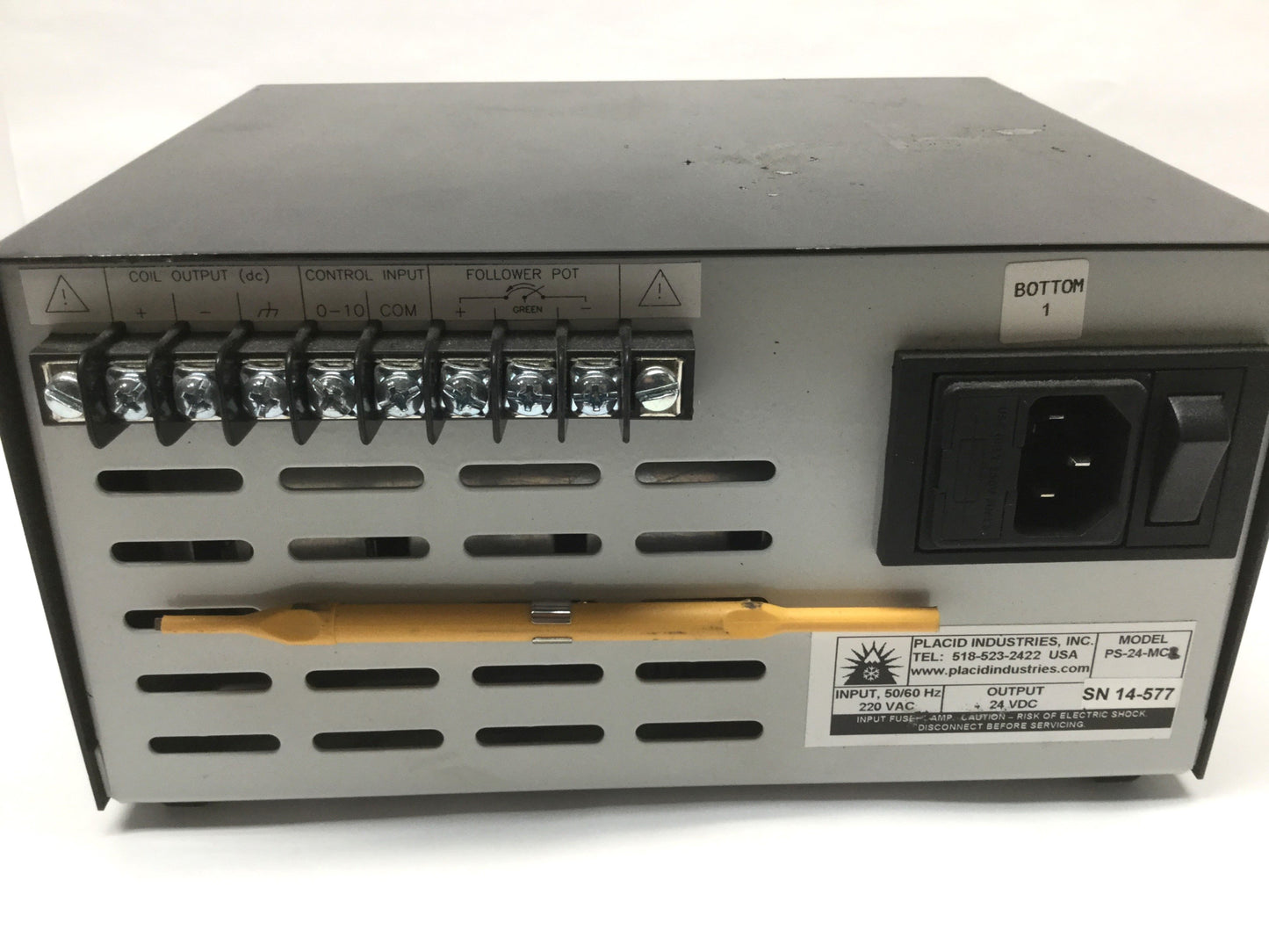 Used Placid PS-24-MC2 Enclosed Constant Current Power Supply, 220VAC In, 24VDC Out