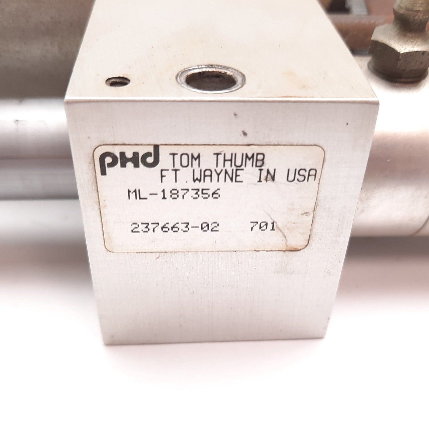 Used PHD ML-187356 Adjustable Linear Slide, Bore: 1-3/8", Stroke: 4", Ports: 1/4" NPT