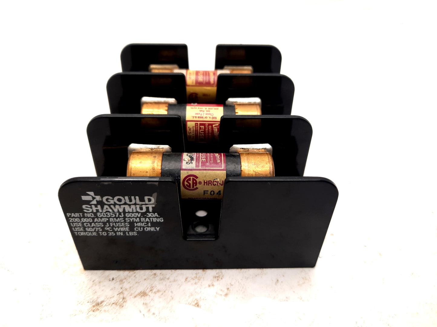 Used Gould Shawmut 60358J Fuse Holder Block 30A 600V, JKS-25 25A Quick Acting