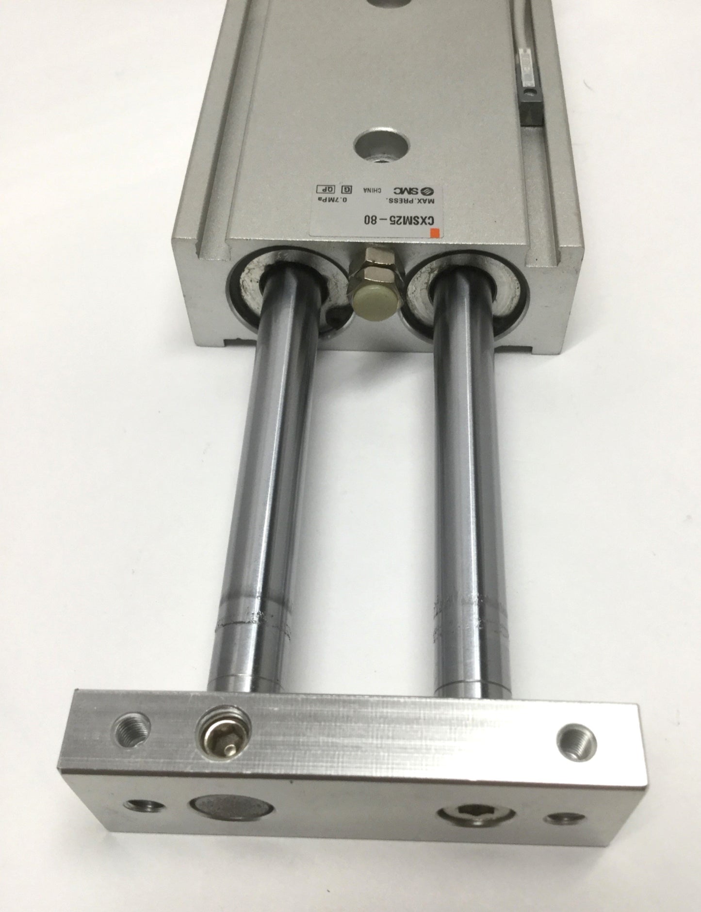 Used SMC CXSM25-80 Dual Rod Slide Bearing Cylinder, 25mm Bore, 80mm Stroke w/Switches