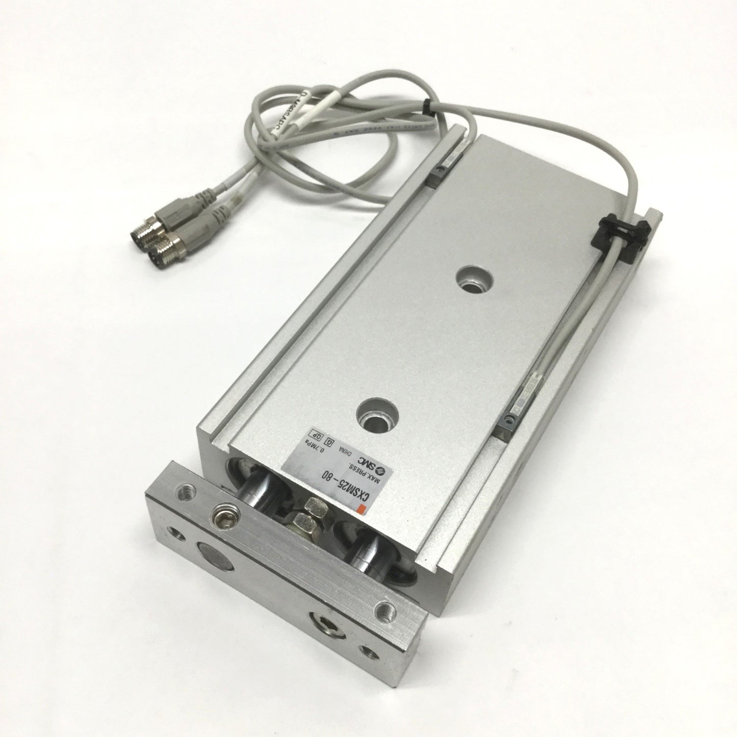 Used SMC CXSM25-80 Dual Rod Slide Bearing Cylinder, 25mm Bore, 80mm Stroke w/Switches