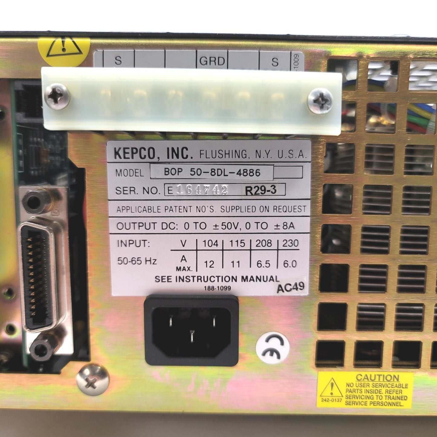 Used Kepco BOP 50-8DL-4886 Bipolar Operational Power Supply/Amplifier Output: 0-50VDC