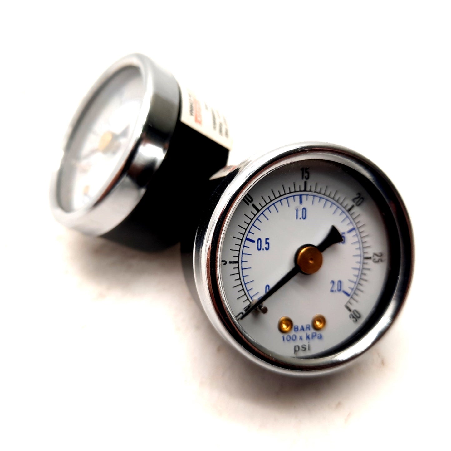 Used Lot of 2 Pressure Gauges 30 PSI 1/8" NPT Rear Mount OD: 2"