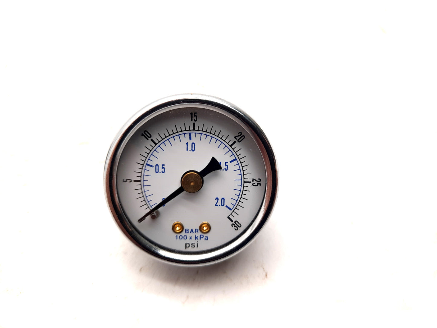 Used Lot of 2 Pressure Gauges 30 PSI 1/8" NPT Rear Mount OD: 2"