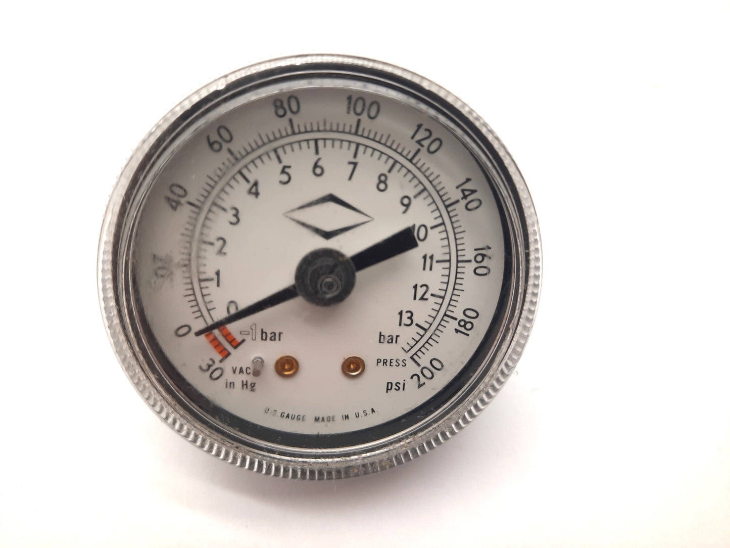 Used U.S. Gauge 30 HG-0-200 PSI Pressure Gauge 30inHg to 200 PSI Rear 1/8 NPT OD 2.1"