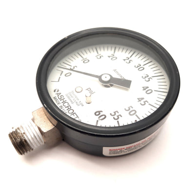 New Ashcroft Ammonia Pressure Gauge 2.69" 60psi, 1/4" NPT SS Tube Steel Socket