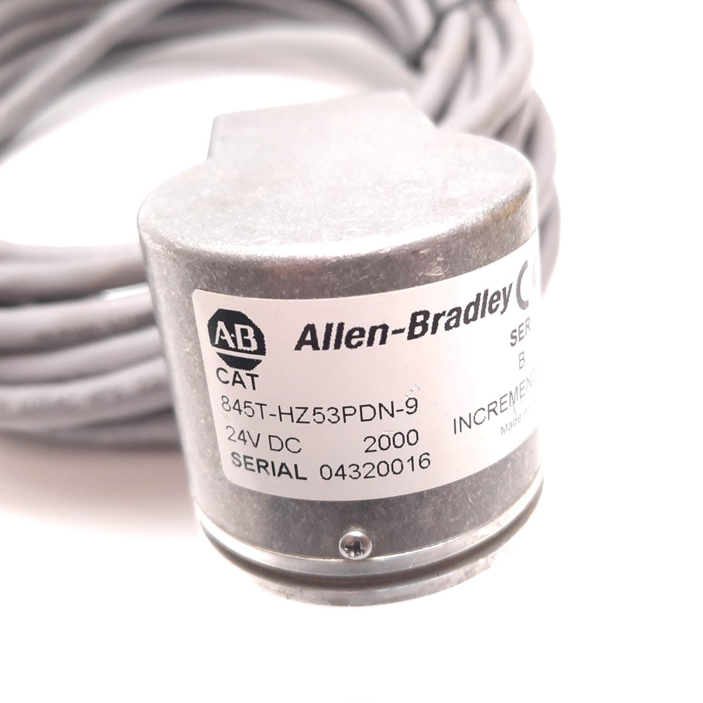 Used Allen Bradley 845T-HZ53PDN-9 Incremental Encoder, 2000PPR, 24VDC, 3/8" Dia, 9m