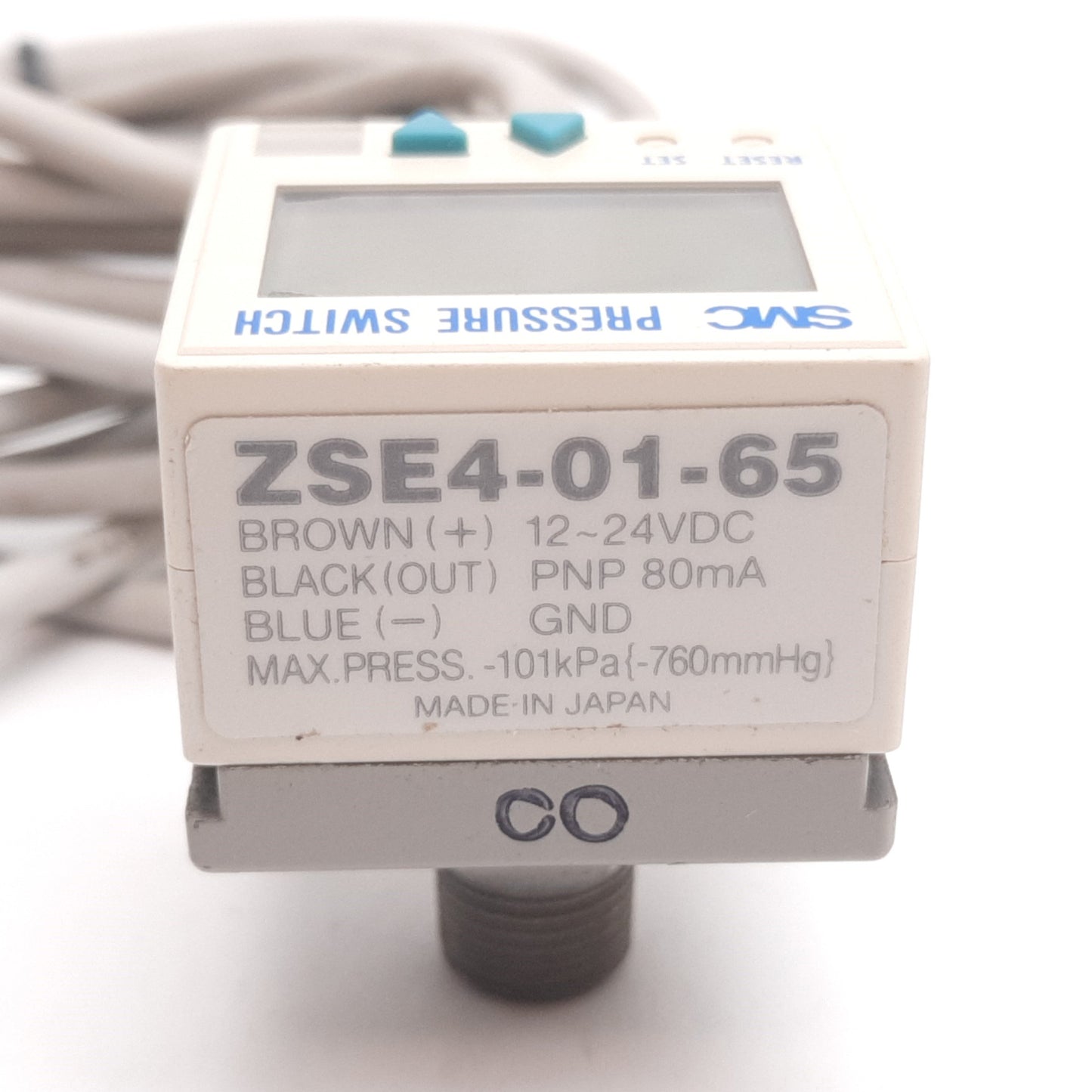 Used SMC ZSE4-01-65 Vacuum Pressure Switch, -101kPa (-760mmHg), Supply: 12-24VDC