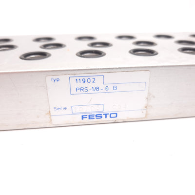 Used Festo PRS-1/8-6 B Valve Manifold Block, 6-Slots, Ports: G3/8, With O-Rings