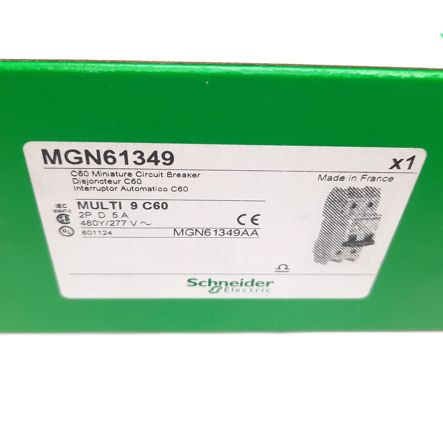 New Schneider Electric MGN61349 MULTI 9 C60 Circuit Breaker, 2-Pole, 5A 480Y/277VAC