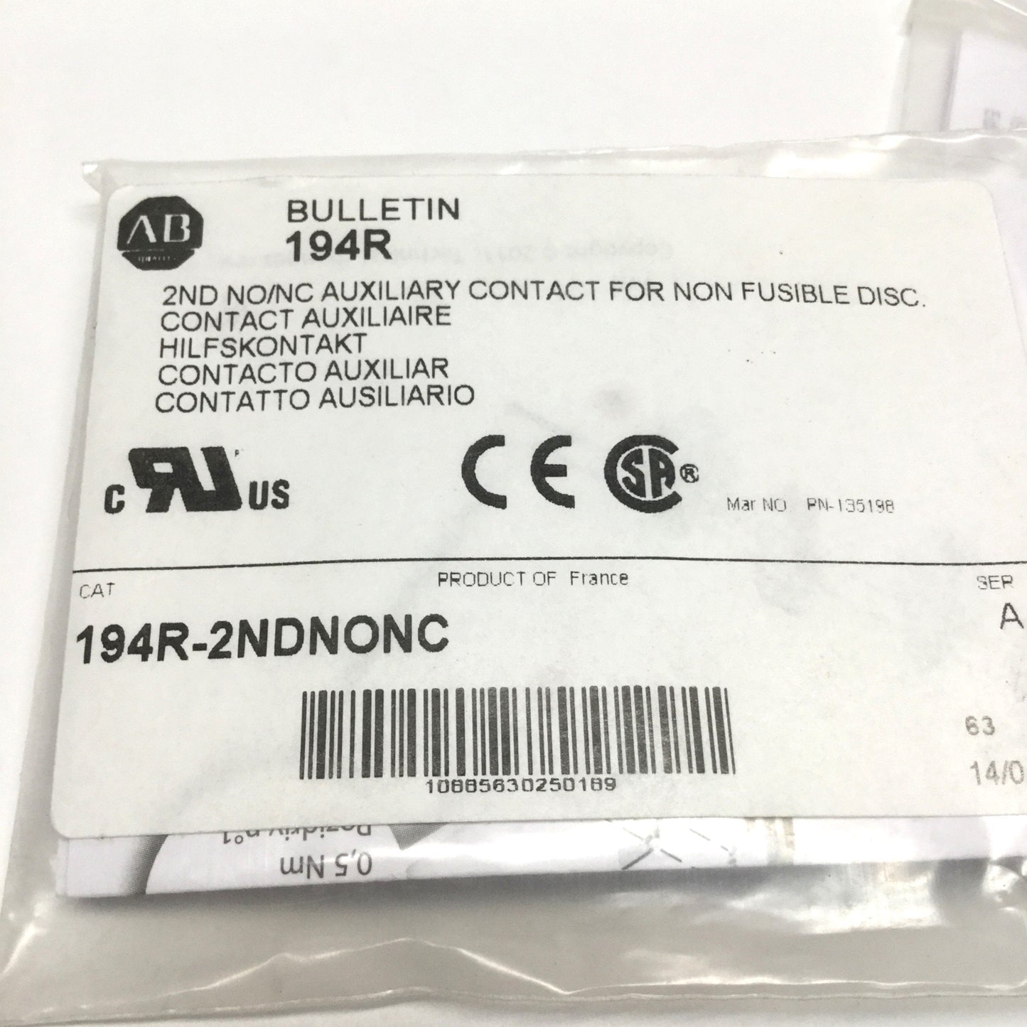 New Lot of 2 Allen Bradley 194R-2NDNONC Disconnect Switch Auxiliary Contacts 2NO-2NC