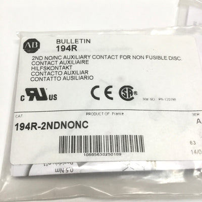 New Lot of 2 Allen Bradley 194R-2NDNONC Disconnect Switch Auxiliary Contacts 2NO-2NC