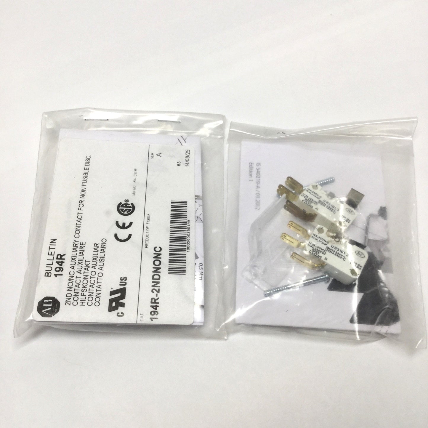 New Lot of 2 Allen Bradley 194R-2NDNONC Disconnect Switch Auxiliary Contacts 2NO-2NC
