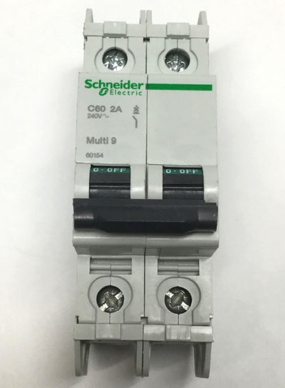 New – Open box Schneider Electric 60154 MULTI 9 C60 Circuit Breaker, 2-Pole, 2A D-Curve, 240VAC