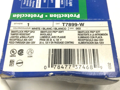 New Leviton T7899-W SmartLock GFCI Ground Fault Interrupter Wall Socket 125VAC 20A