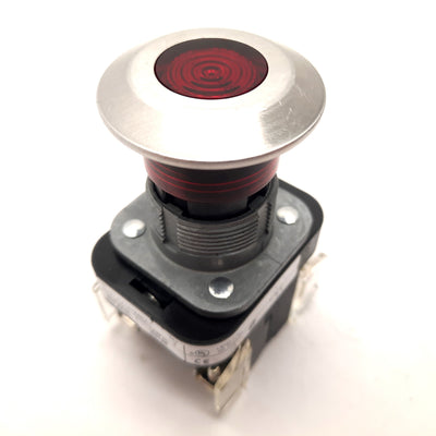 Used Allen-Bradley 800T-FXQH24RA1 LED Illuminated E-Stop 1 N.O. 1 N.C.L.B. 120V AC DC