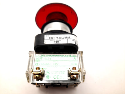Used Allen-Bradley 800T-FXQL24RA1 LED Illuminated E-Stop 1 N.O. 1 N.C 24V AC DC