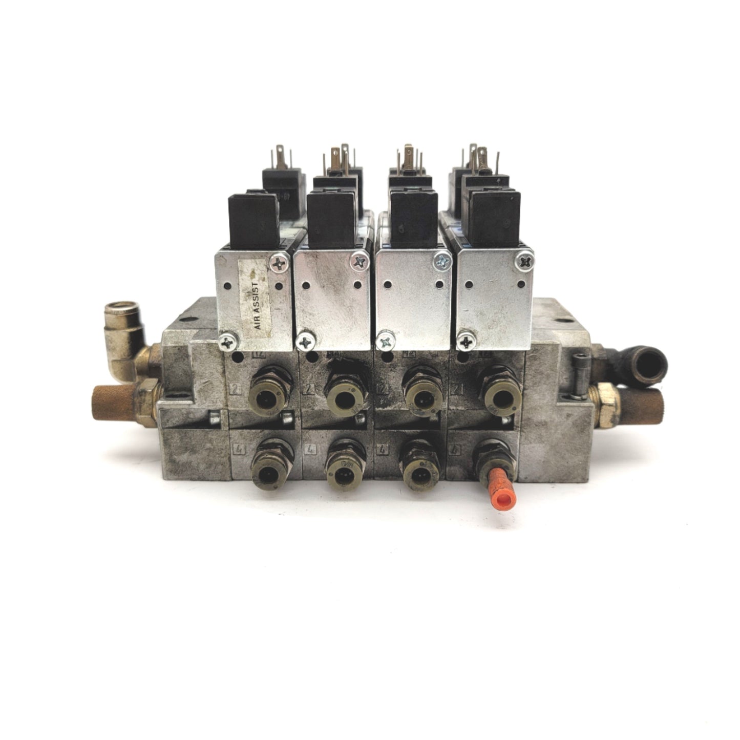 Used Bank Of 4 Norgren V45AA11D-C313A Valves On A Manifold 24VDC, 2x 3-Way 2-Position