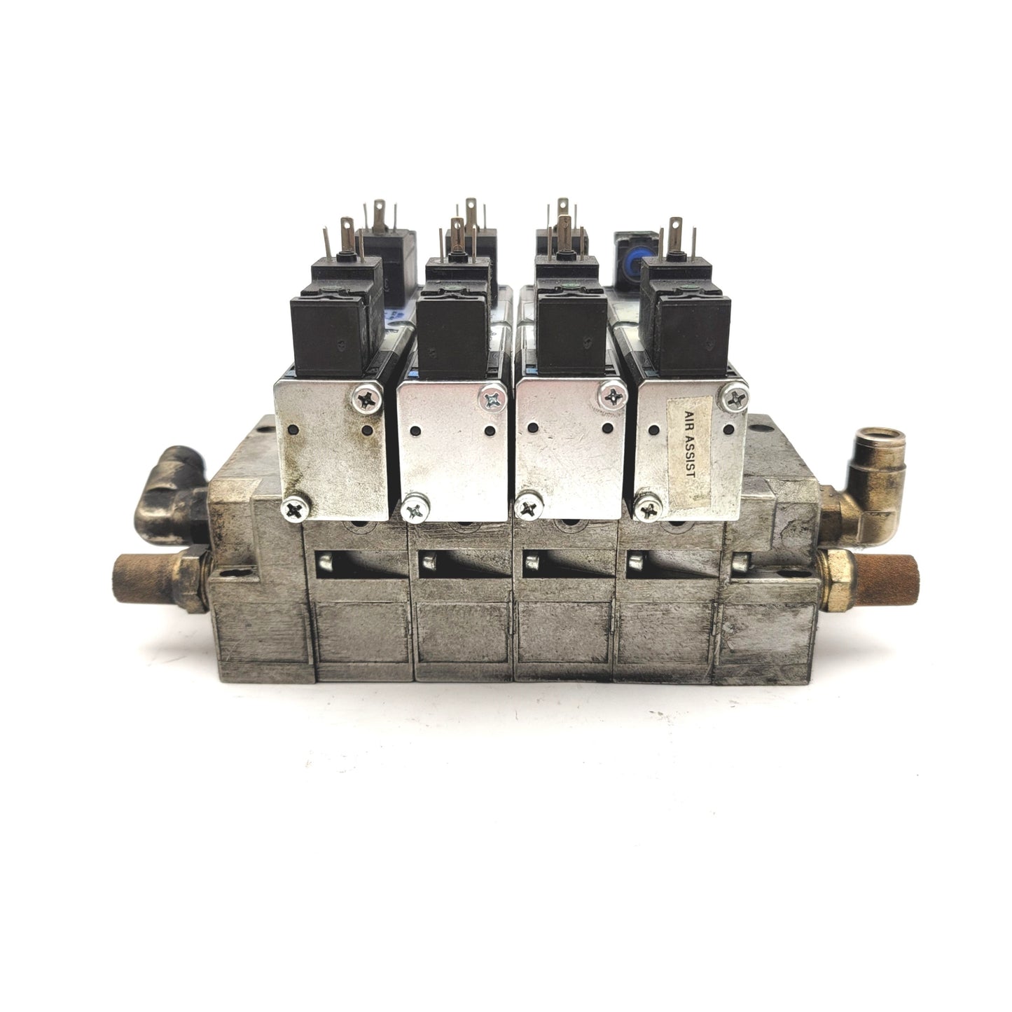Used Bank Of 4 Norgren V45AA11D-C313A Valves On A Manifold 24VDC, 2x 3-Way 2-Position