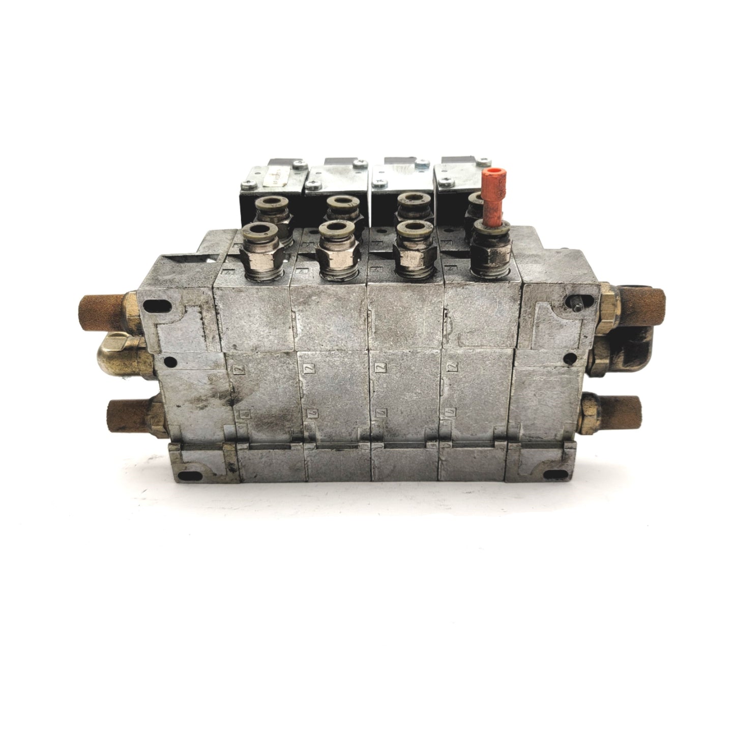 Used Bank Of 4 Norgren V45AA11D-C313A Valves On A Manifold 24VDC, 2x 3-Way 2-Position