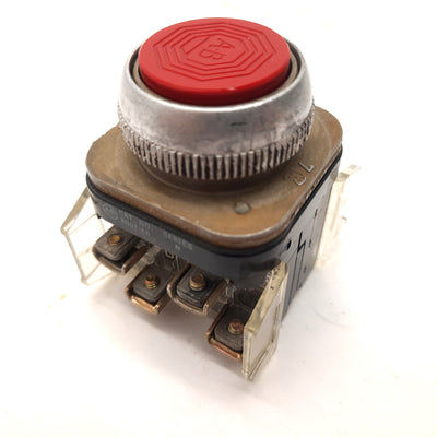 Used Allen Bradley 800T-A6B Momentary Pushbutton Switch, Flush, Red, 30mm 2-NC, 2-NO