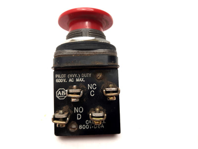 Used Allen Bradley 800T-D6A Mushroom Push Button Red Contact N.C. & N.O.