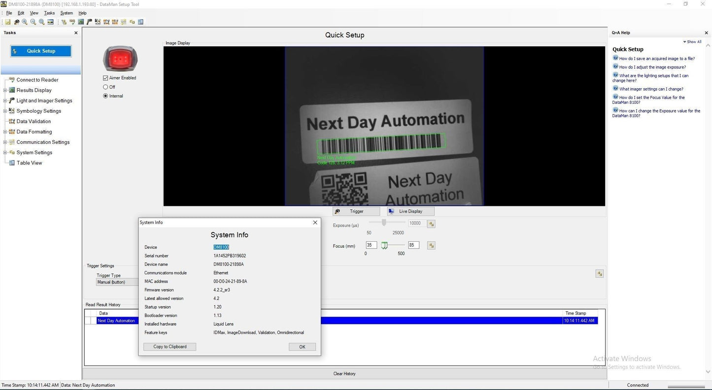 Used COGNEX DM8100 DataMan Handheld Barcode Scanner, 1/2"CMOS, 1D 2D *Missing Module*