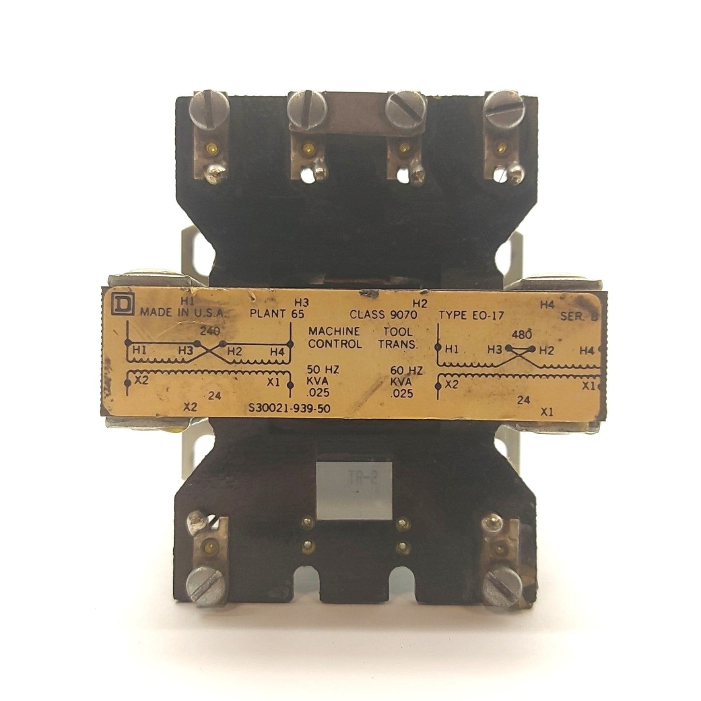 Used Square D 9070EO17D2 Transformer, 1-Phase, .025KVA, Pri: 240/480VAC Sec: 24VAC