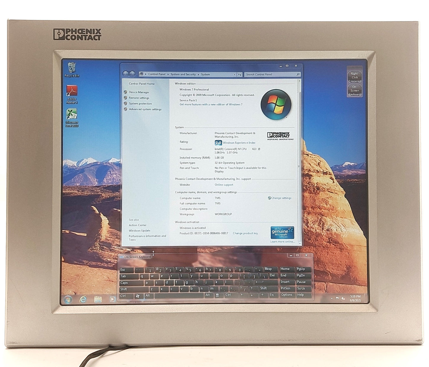 Used Phoenix Contact 2913108 D22/A20/I21 Touch Panel PC 17" 1GB RAM 1GHz Intel 24VDC