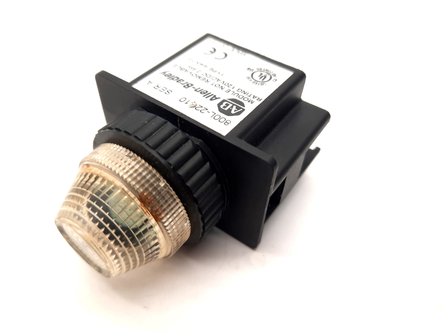 Used Allen-Bradley 800L-22L10C Pilot Indicator Light, 22.5mm, LED, 120V AC/DC, Clear