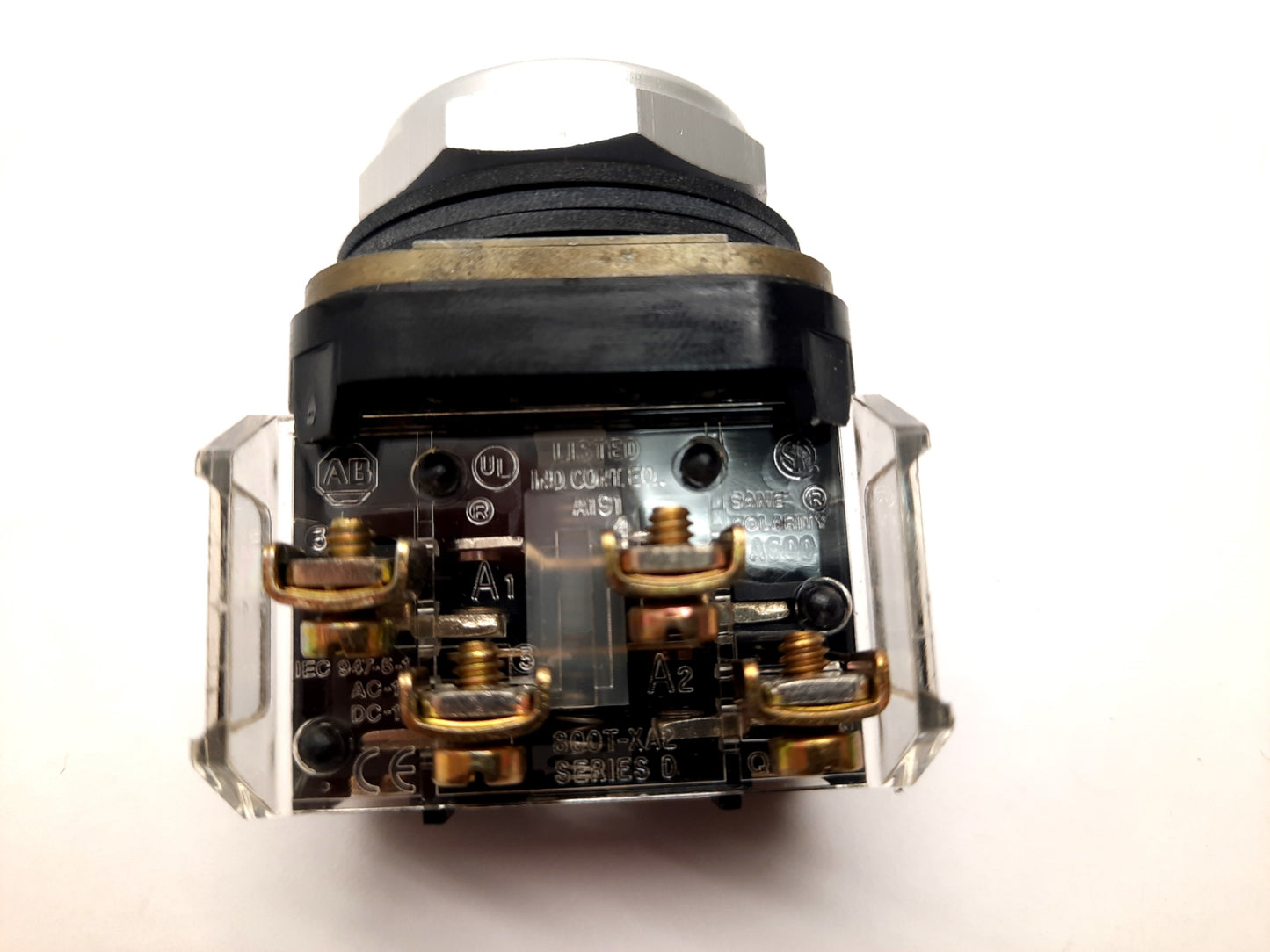 Used Allen Bradley 800T-A5A2 Momentary Pushbutton Switch, Flush, White, 30mm, 2-NO