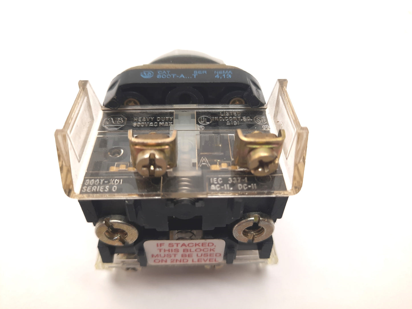 Used Allen Bradley 800T-A2A2 Momentary Pushbutton Switch, Flush, Black, 30mm, 3-NO