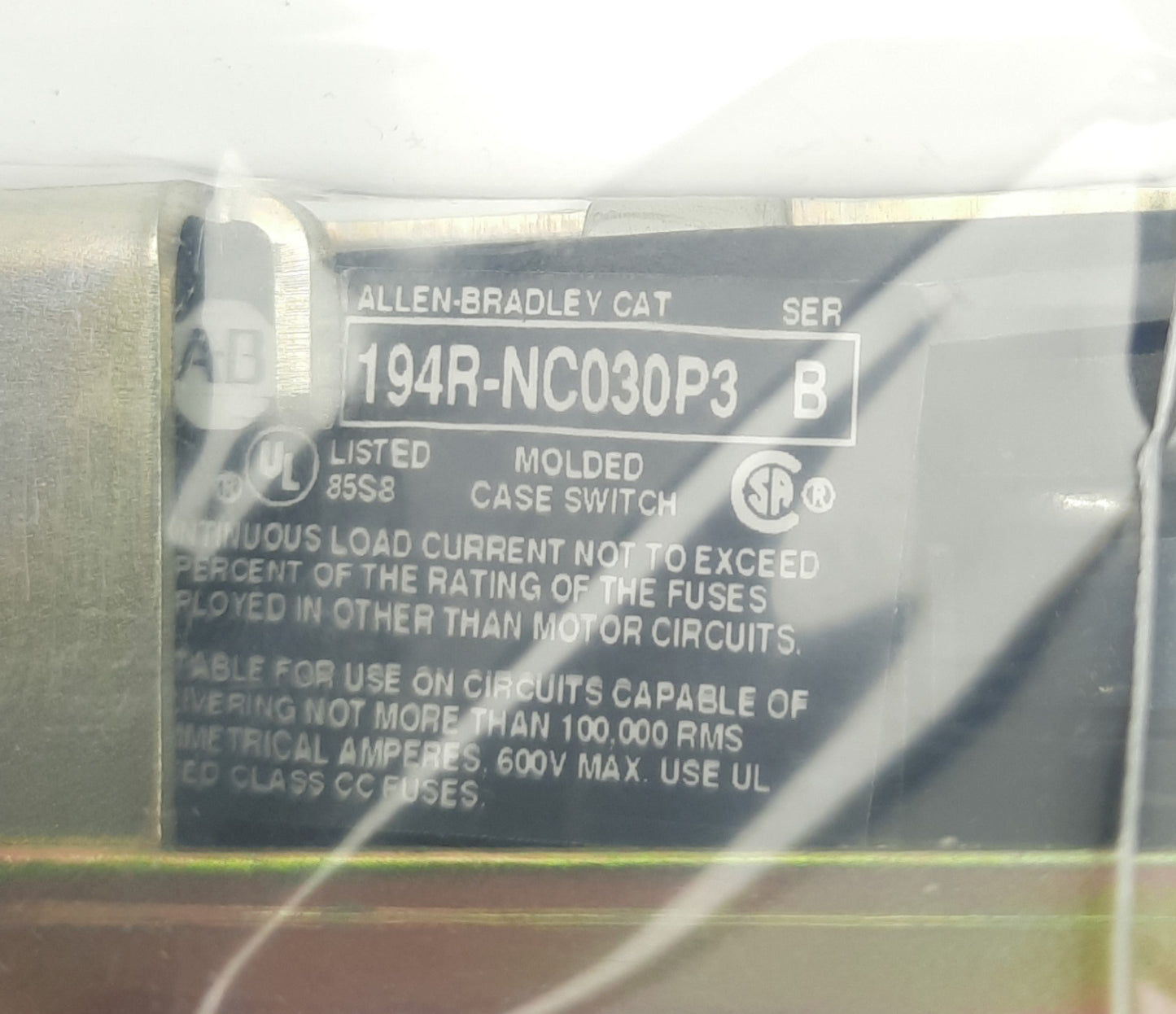 Used Allen Bradley 194R-NC030P3 194RF-NC030 Ser A FusedDisconnect Switch 600VAC 30A