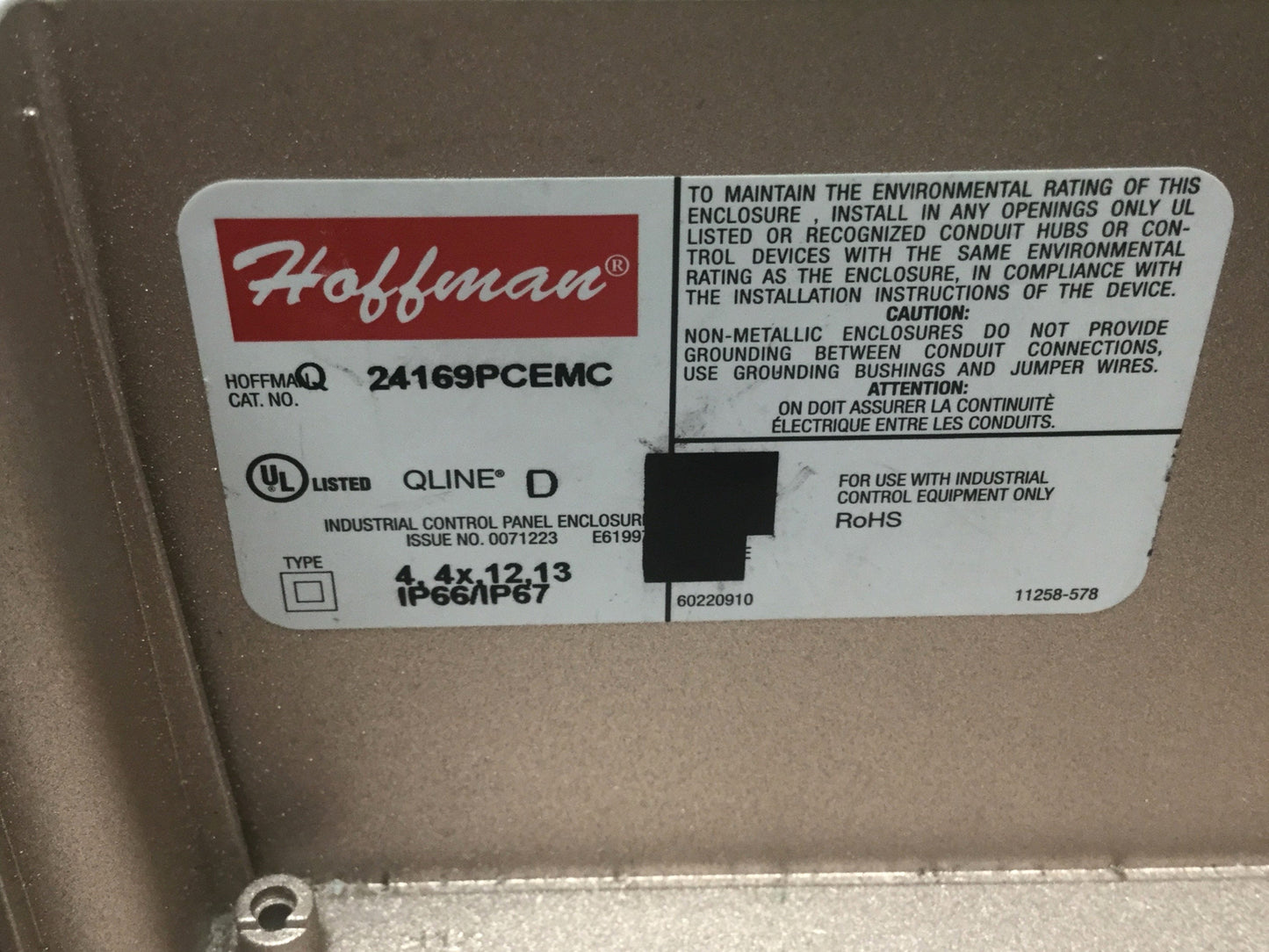 Used Hoffman Q24169PCEMC Qline EMC Polycarbonate Enclosure Box 240 x 160 x 90mm