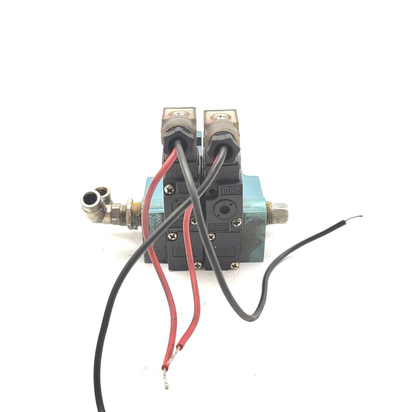 Used Lot Of 2 MAC 45A-LAC-DDAJ-1KG Solenoid Valves On Manifold 24VDC, 1/8"NPTF Base