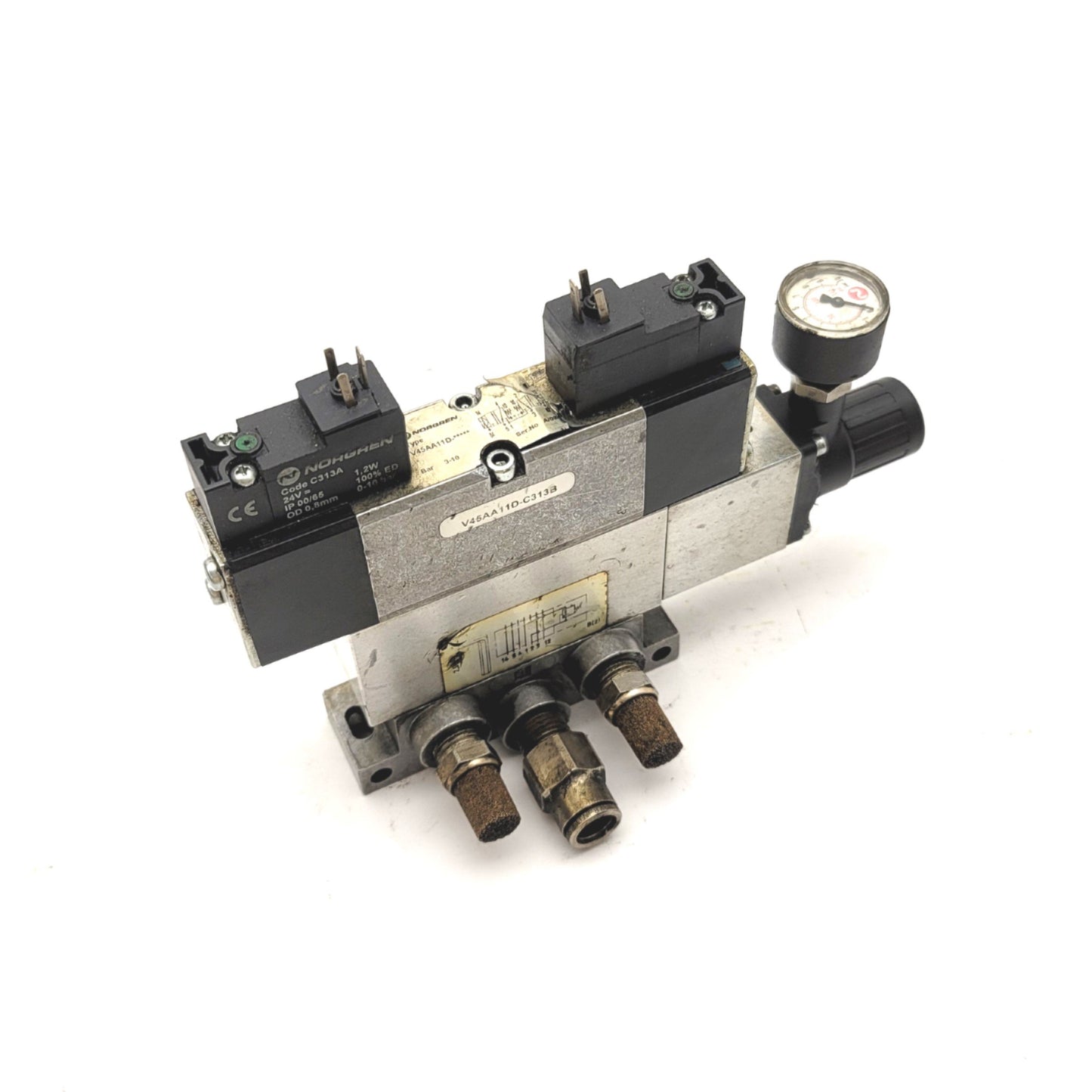 Used Norgren V45AA11D-C313A Solenoid Valve w/V70527-KA2 Pressure Regulator Plate 24V