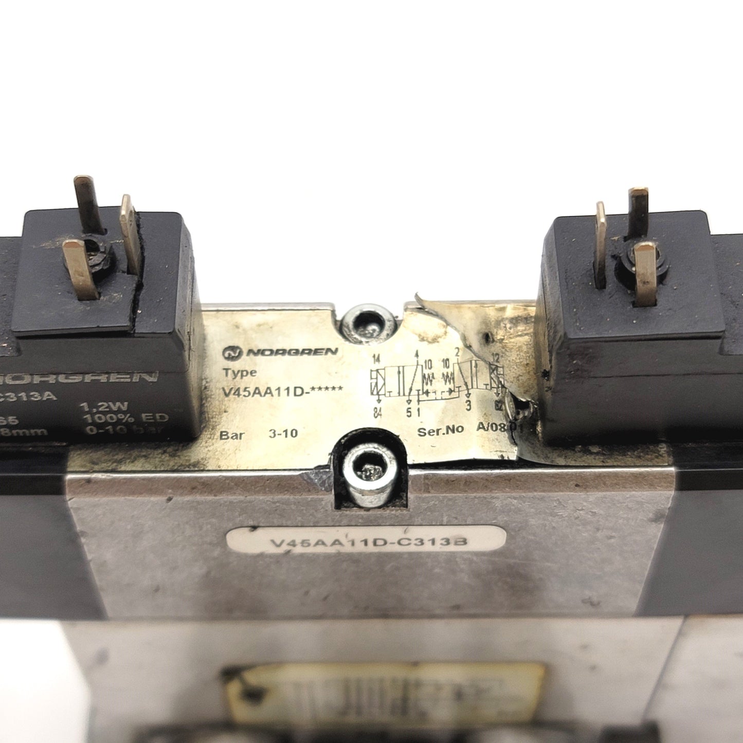 Used Norgren V45AA11D-C313A Solenoid Valve w/V70527-KA2 Pressure Regulator Plate 24V