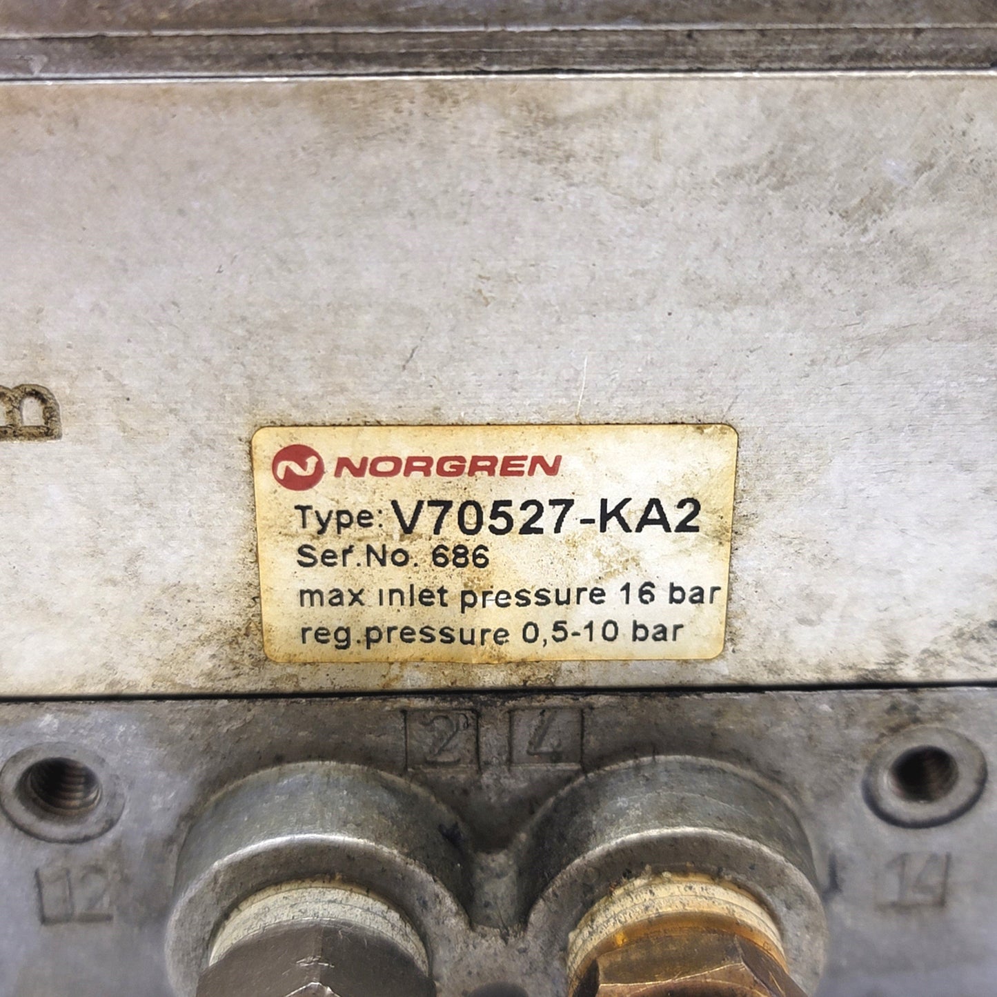 Used Norgren V45AA11D-C313A Solenoid Valve w/V70527-KA2 Pressure Regulator Plate 24V