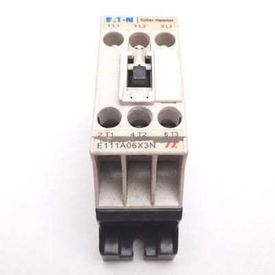 Used Eaton Cutler Hammer E111A06X3N Motor Control Contactor 6A 600VAC, Coil: 24VDC