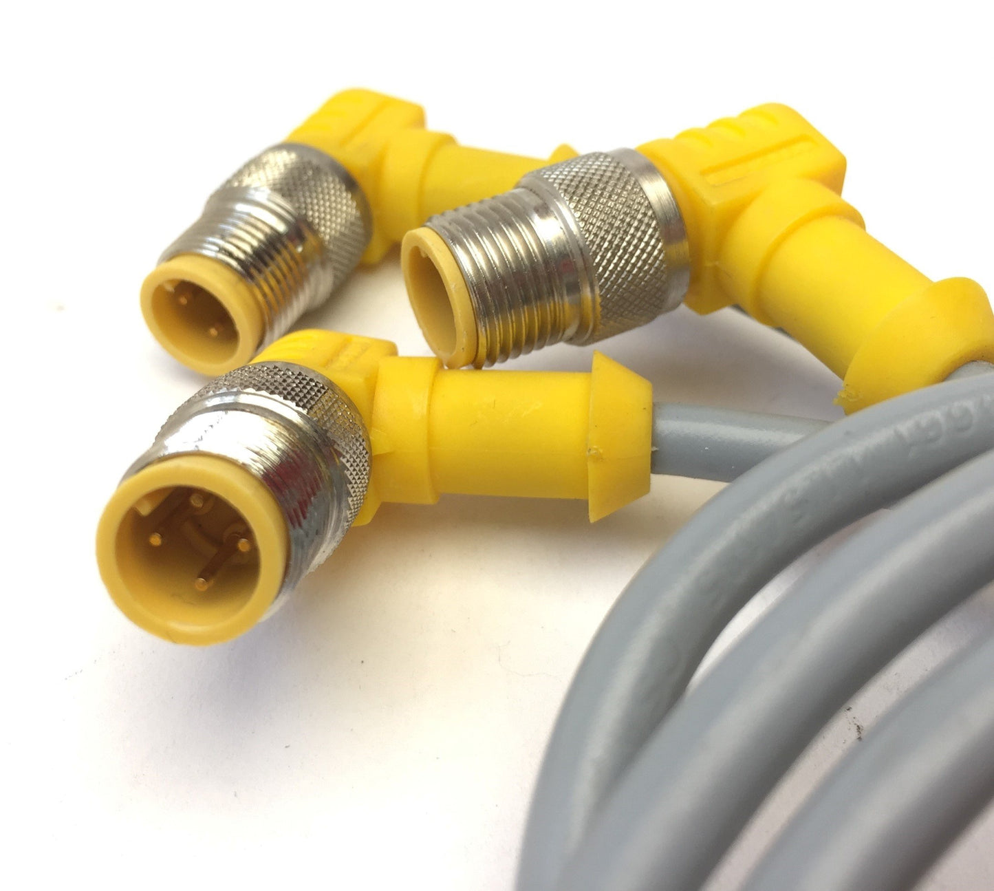 Used Lot of 3 Turck M12 Eurofast 4-Pin, 2-Branch Splitter Cable, Male Angle 2x Female